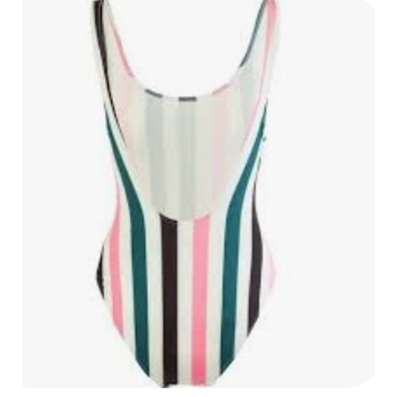 Hula Honey Striped One-Piece Swimsuit Green Black Pink & White XL NWT - Picture 4 of 4
